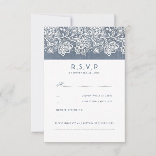 Dusty Blue Vintag Lace Wedding RSVP Karte (Vorderseite)