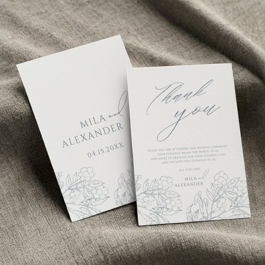 Dusty Blue Vintag Modern Floral Wedding Dankeskarte