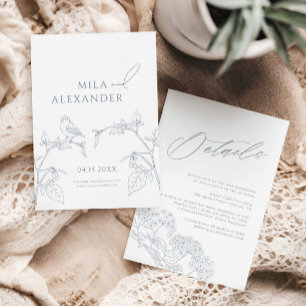 Dusty Blue Vintag Modern Floral Wedding Detail Begleitkarte