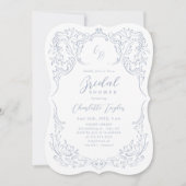 Dusty Blue Vintag Monogram Brautparty Einladung (Vorderseite)