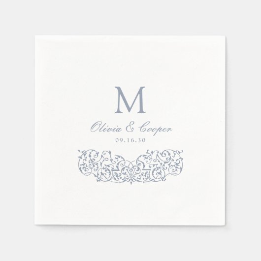 Dusty Blue Vintag Verziert Classic Monogram Weddin Serviette (Vorderseite)