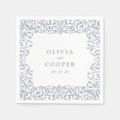 Dusty Blue Vintag Verziert Frame Classic Wedding Serviette (Vorderseite)