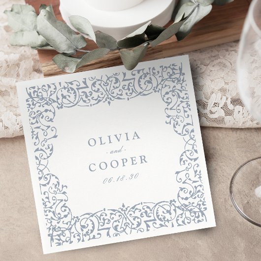 Dusty Blue Vintag Verziert Frame Classic Wedding Serviette