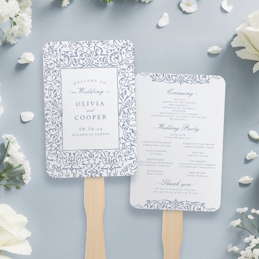 Dusty Blue Vintag Verziert Frame Wedding Program Fächer
