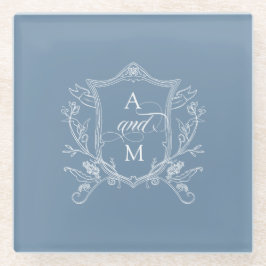 Dusty Blue Vintag Wappen Wedding Glasuntersetzer