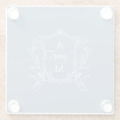 Dusty Blue Vintag Wappen Wedding Glasuntersetzer (Rückseite)