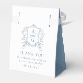 Dusty Blue Vintag Wappen Wedding Vielen Dank Geschenkschachtel (Rückseite)