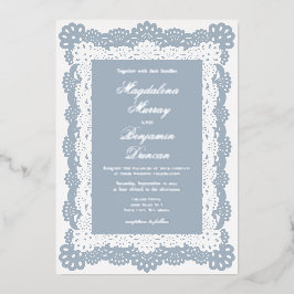 Dusty Blue Vintage Elegant Victorian Lace Wedding Folieneinladung