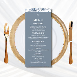 Dusty Blue Vintage Floral French Wedding Menu Menükarte