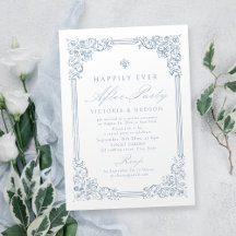 Dusty Blue Vintage Frame Happily Ever After Party