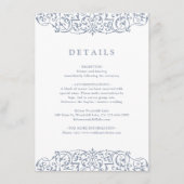 Dusty Blue Vintage Verzierte Rahmen Hochzeitsdetai Begleitkarte (Vorderseite)