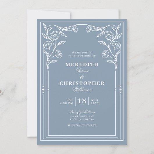 Dusty Blue Vintage Wedding Einladung (Vorderseite)