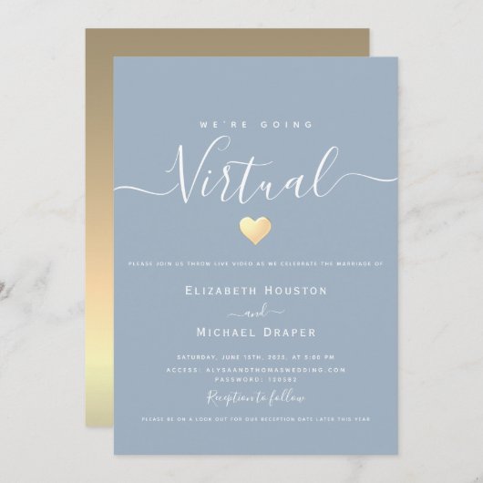 Dusty Blue Virtual Wedding Einladung (Vorne/Hinten)