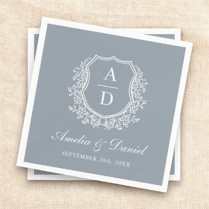 Dusty Blue Wappen Elegant Monogram Wedding Serviette