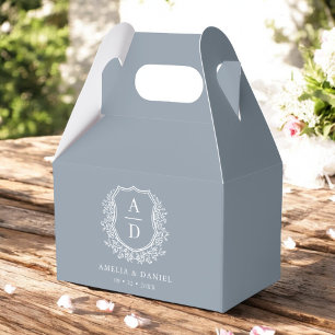 Dusty Blue Wappen Floral Monogram Wedding Modern Geschenkschachtel