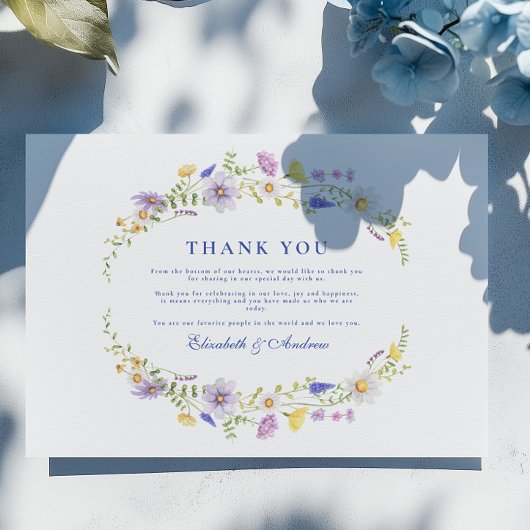 Dusty Blue Wappen Floral Wedding Dankeskarte
