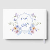 Dusty Blue Wappen Floral Wedding Gästebuch (Rückseite)