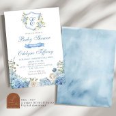 Dusty Blue Wappen Hydrangea Floral Baby Dusche Einladung