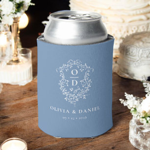 Dusty Blue Wappen Moderne Monogram Wedding Dosenkühler