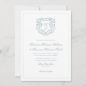 Dusty Blue Wappen Monogram Elegant Classy Wedding Einladung (Vorderseite)