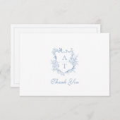Dusty Blue Wappen Monogram Wedding Dankeschön Card Dankeskarte (Vorne/Hinten)