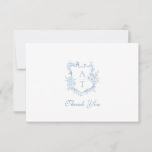 Dusty Blue Wappen Monogram Wedding Dankeschön Card Dankeskarte