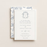 Dusty Blue Wappen Monogram Wedding Einladung<br><div class="desc">Dusty Blue Monogram Wappen,  Hochzeitseinladung. Vintag inspiriert Regency-Era Barocklinie Art Monogramm Wappen. Features,  eine elegante dustig blaue Typografie Design Stil Mischung aus Skript und fett-Typ. Chinoiserie Stil Gartenmuster Rückenlehne.</div>