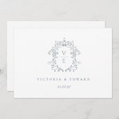 Dusty Blue Wappen Monogram Wedding Logo Einladung (Vorne/Hinten)