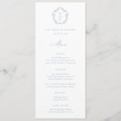 Dusty Blue Wappen Monogram Wedding Menu Menükarte (Vorderseite)