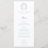 Dusty Blue Wappen Monogram Wedding Menükarte (Vorderseite)