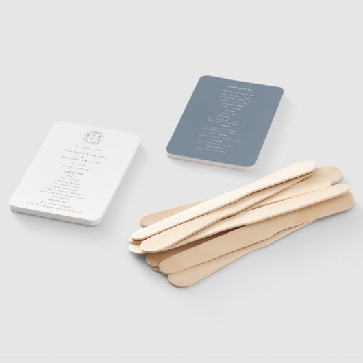 Dusty Blue Wappen Monogram Wedding Program Fächer (Non-assembled)