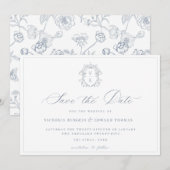 Dusty Blue Wappen Monogram Wedding Save The Date (Vorne/Hinten)
