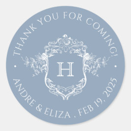 Dusty Blue Wappen Monogram Wedding Sticker