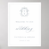 Dusty Blue Wappen Monogram Wedding Welcome Poster (Vorne)