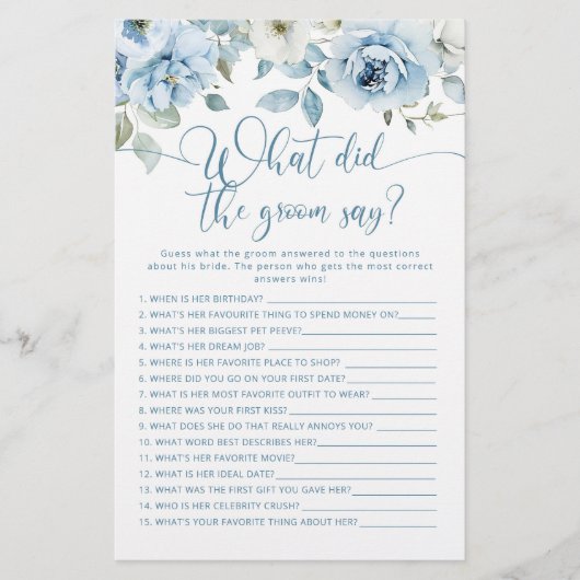 Dusty blue Was hat der Bräutigam gesagt Brautparty (Vorderseite)