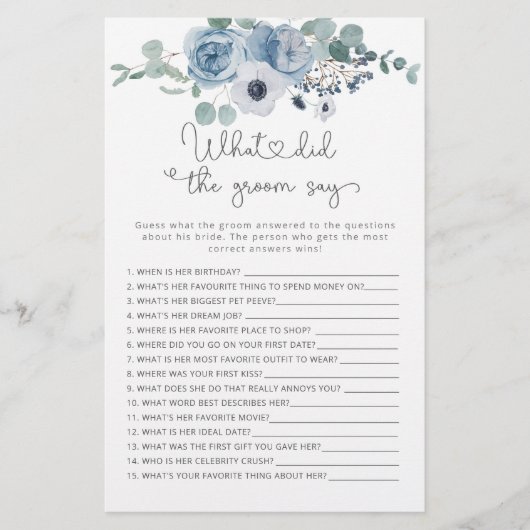 Dusty blue Was sagte der Bräutigam Bridgame (Vorderseite)