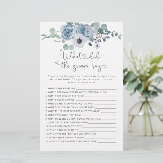 Dusty blue Was sagte der Bräutigam Bridgame (Stehend Vorderseite)