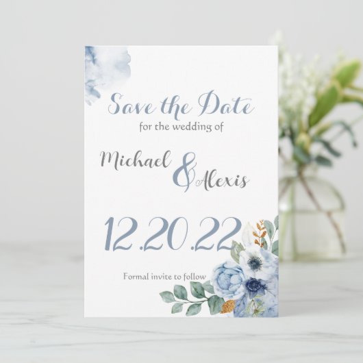 Dusty Blue Water Color Einladung (Stehend Vorderseite)