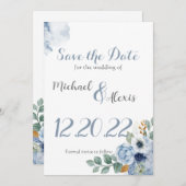 Dusty Blue Water Color Einladung (Vorne/Hinten)