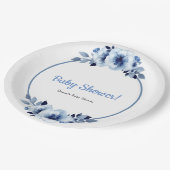 Dusty Blue Watercolor Babydusche Pappteller (Schrägansicht)