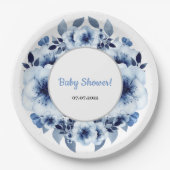 Dusty Blue Watercolor Babydusche Pappteller (Vorderseite)