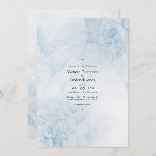 Dusty Blue Watercolor Blühende Hochzeit Einladung (Vorne/Hinten)