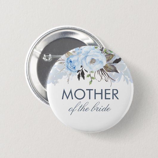 Dusty Blue Watercolor Blume Elegante Hochzeit Button (Vorne & Hinten)