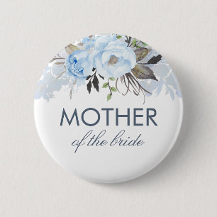 Dusty Blue Watercolor Blume Elegante Hochzeit Button