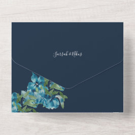 Dusty Blue Watercolor-Blume für die Marine All In One Einladung