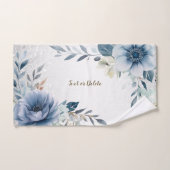Dusty Blue Watercolor Blume Silver Elegante Badhandtuch Set (Handtuch)