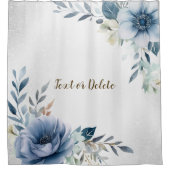 Dusty Blue Watercolor Blume Silver Elegante Duschvorhang (Vorderseite)