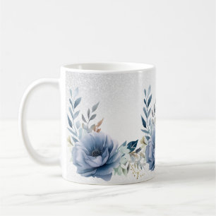 Dusty Blue Watercolor Blume Silver Elegante Kaffeetasse