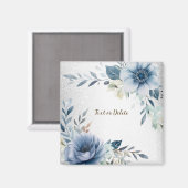 Dusty Blue Watercolor Blume Silver Elegante Magnet (Vorderseite/Rückseite)