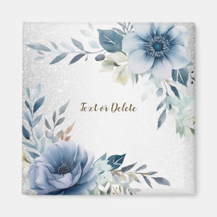 Dusty Blue Watercolor Blume Silver Elegante Magnet